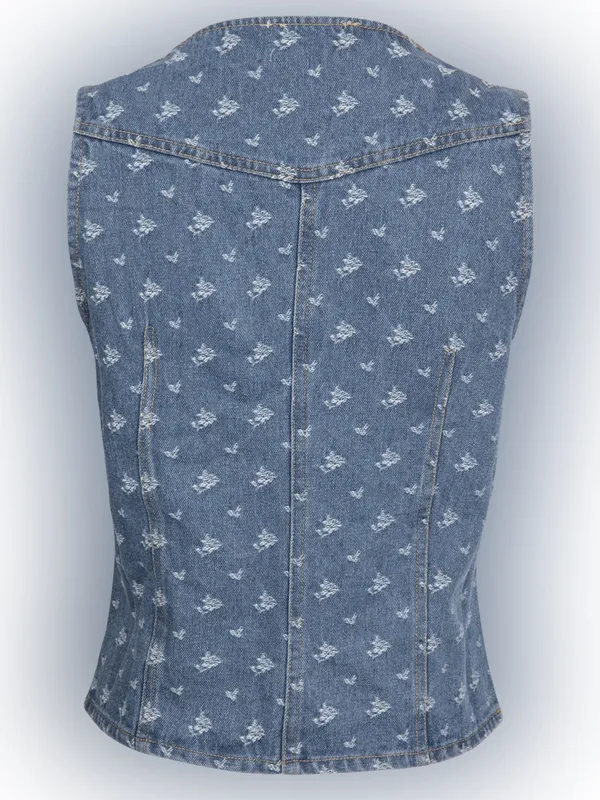 The Nu Vintage Denim Embroidered Vest - Light Blue M - Image 3