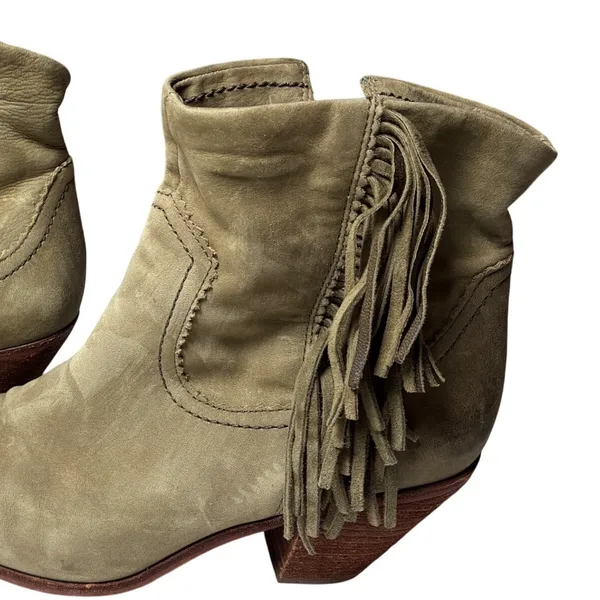 Sam Edelman Louie Olive Leather Fringe Western Ankle Boots Women's 10 - Image 8