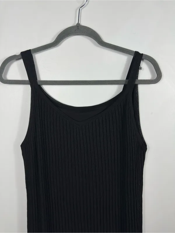 Eileen Fisher Black Ribbed Knit Tank‎ Midi Dress Small Viscose Minimalist - Image 4