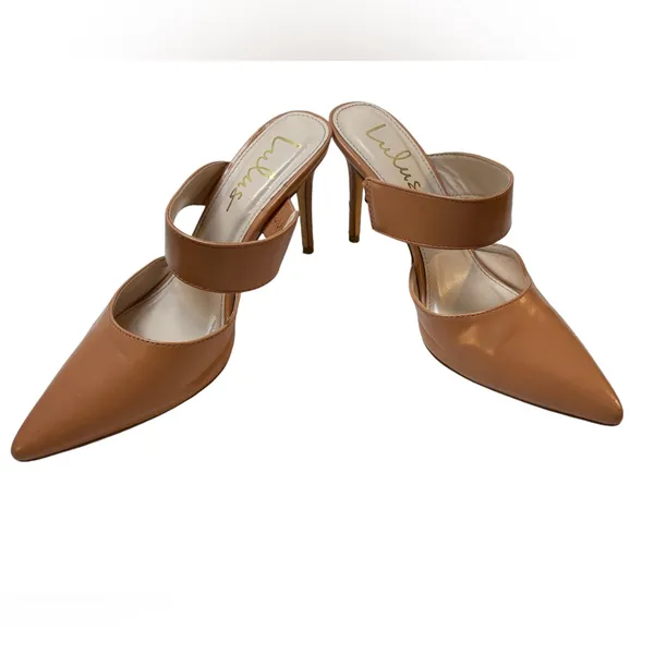 LULU'S Faire Tan High Heeled Mules Shoes Pointed Toe - Size 7 - Image 6