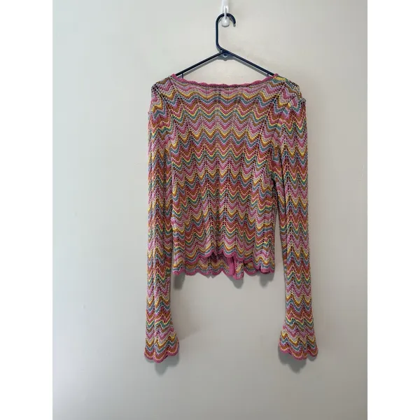 Derek Lam 10 Crosby Arya Scalloped Crochet Pink Cardigan Size Large - Image 5