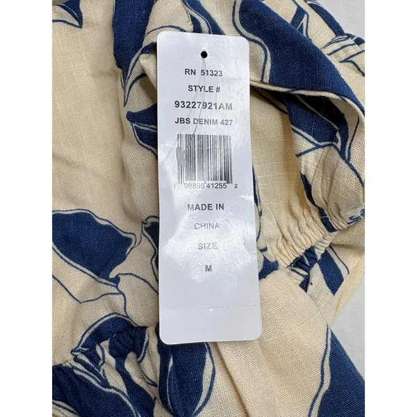 MSK Floral Linen Babydoll Midi Dress‎ Puff Sleeve Cottagecore Blue Medium NWT - Image 7