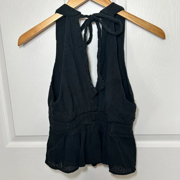 Free‎ People Black Peplum Born to Be Yours Halter XS Sleeveless Collared Top - Image 4