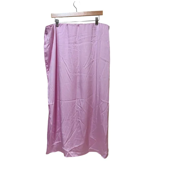 A New Day Pink Satin Midi‎ Slip Skirt XXL Elastic Waist Side Slit RN17730 - Image 2