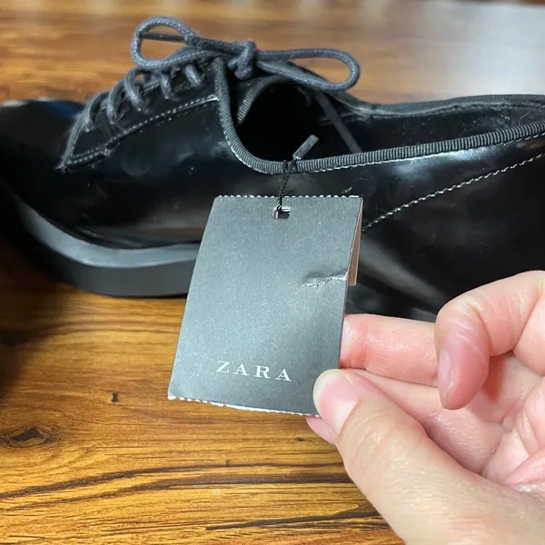 Zara Black faux Leather Chunky Heel Lace Up Oxford‎ Shoes Women's Size 41/10 - Image 8