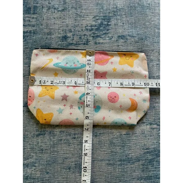 Blue Pink Star Moon Planet Cotton Canvas Small Makeup Bag Travel Toiletry Pouch - Image 3