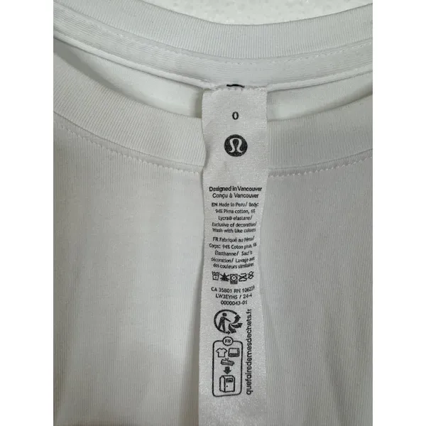 Lululemon Love Long Sleeve Shirt White Pima Cotton Crewneck LW3EYHS Size 0 - Image 3