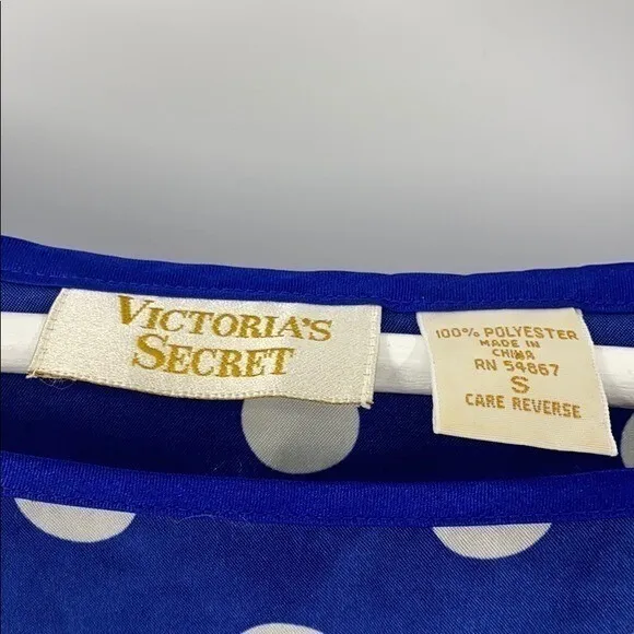 Victoria's Secret Polka Dot Sleep Shirt Womens Size S Blue Vintage Y2K Satin Top - Image 3
