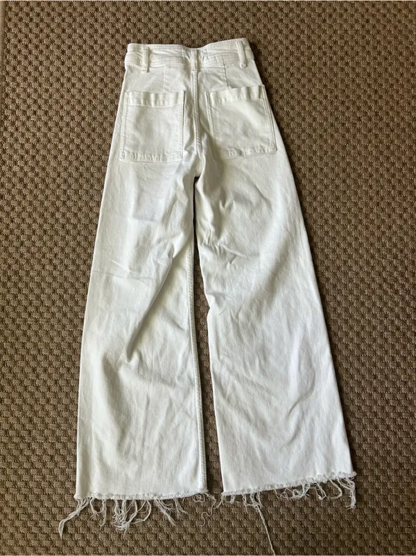 Zara White Wide-Leg Jeans with Frayed Hem Stretch - Image 5