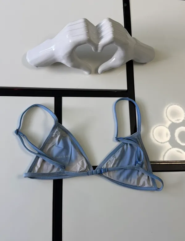 ONEONE Swim Ribbed Triangle Bikini Top - Pastel Blue - Size M - Image 2