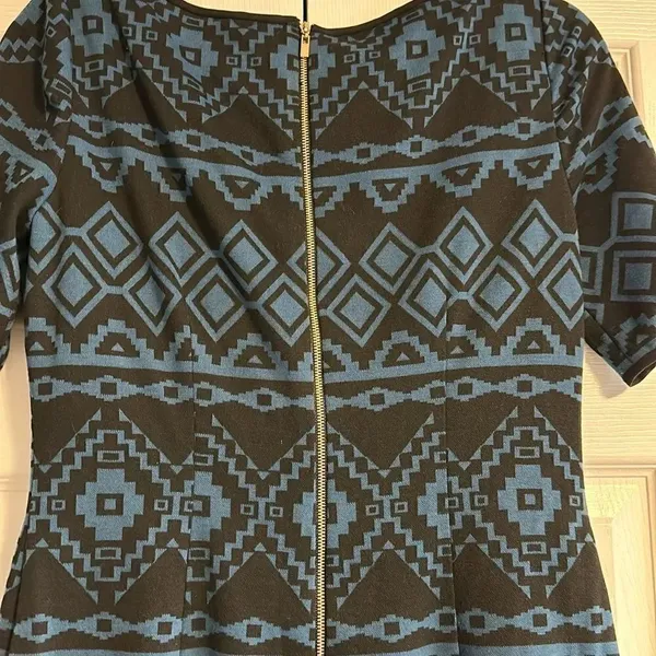 Tahari by ASL Blue & Black Shapes Short-sleeve Dress - Image 5