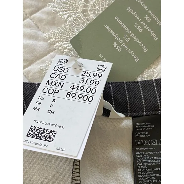H&M Pinstriped Wide Leg Trousers Gray NWT Size Small - Image 5