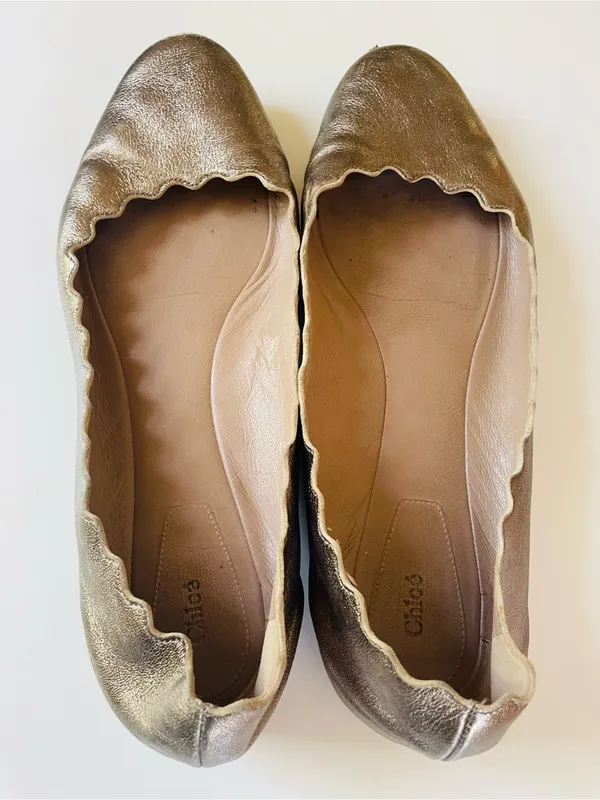 Chloé Lauren Metallic Bronze Leather Scalloped Ballet Flats Size 39.5 / US 9 - Image 6
