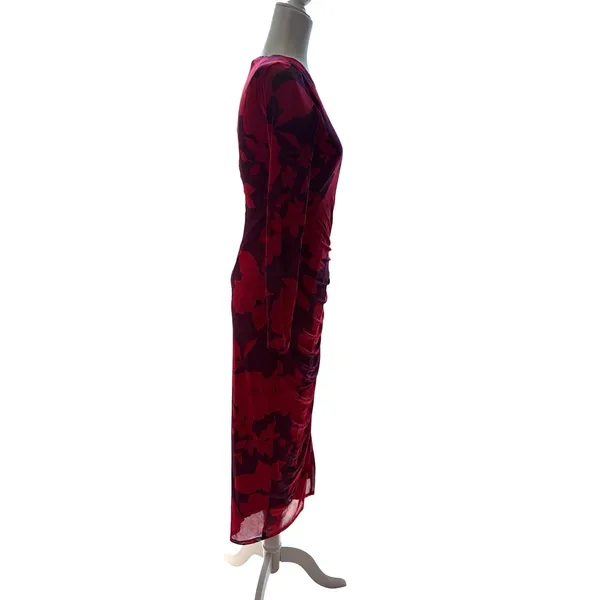 Taylor Women’s Purple/Red Long Sleeve Ruched Maxi Foral Dress, Size 4 - Image 4