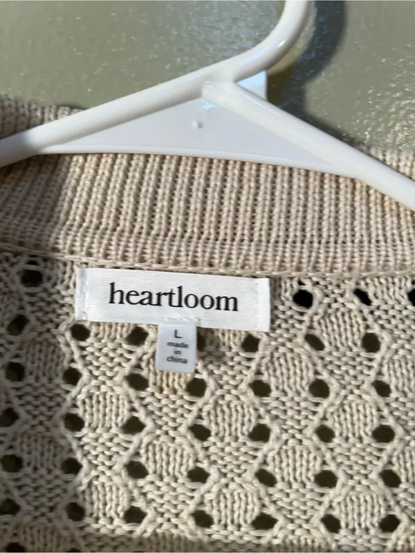 Heartloom Womens Sz Large Posey Cardi Cardigan Sweater Beige Black Marble Button - Image 13