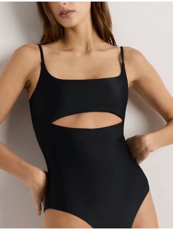 NWT Italian Cut Out One-Piece Swimsuit in Black - Size: Small - Image 9
