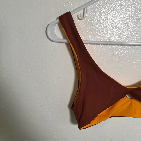 L*Space Women's One Wave Reversible Bikini Top Tan Brown Orange‎ V-Neck Strappy - Image 6