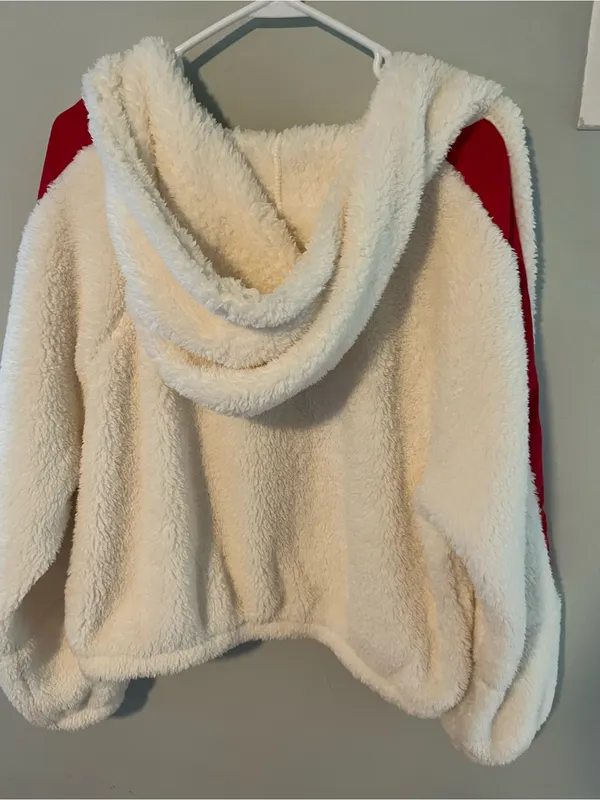 bp Cream Sherpa Hoodie with Red Stripe Accents - Image 4