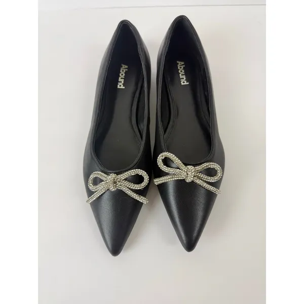 Abound NWOT Gorgi Flats Pointed Toe with Crystal Bow Black Faux Leather Size 7.5 - Image 3