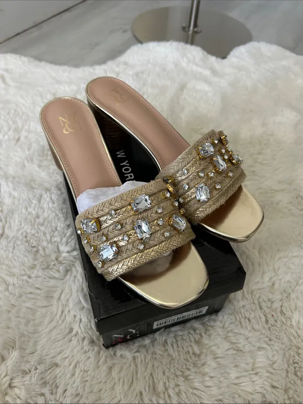 NY & Company Raquelle Heeled Rhinestone Jute Sandals - Image 3