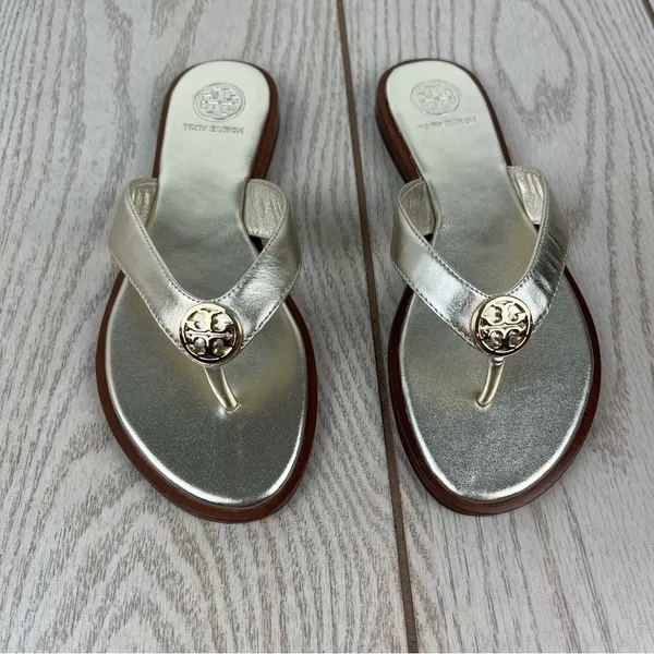 Tory Burch Benton Metallic Leather Thong Flip Flop Sandals 5M Spark Gold $249 - Image 4
