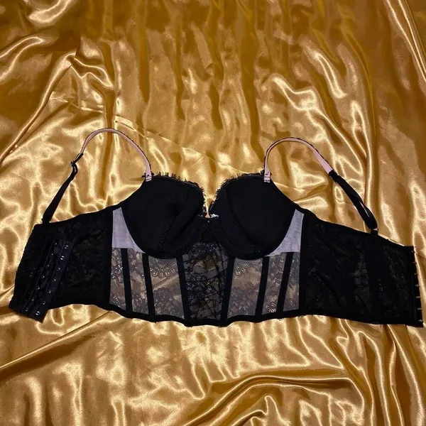 Victoria’s Secret Black & Pink Lace Bustier Corset Top - Image 4