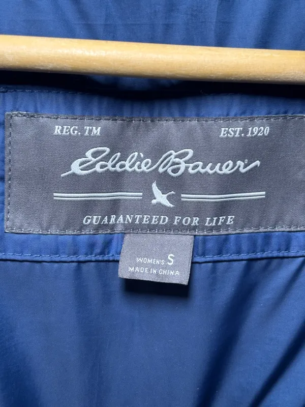 Eddie Bauer Goose Down Filled Hooded Womens Trench Coat Parka Small Blue Winter - Image 12