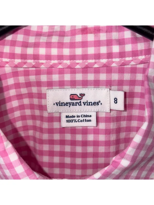Vineyard Vines Pink Gingham Button Down Shirt Size 8 - Image 6