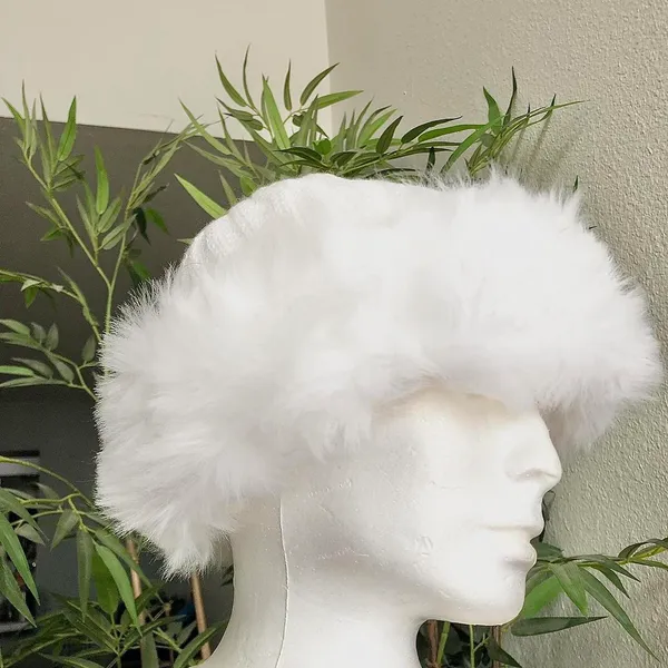 White faux fur beanie snow winter fall hat eskimo, ice princess vibes - Image 3