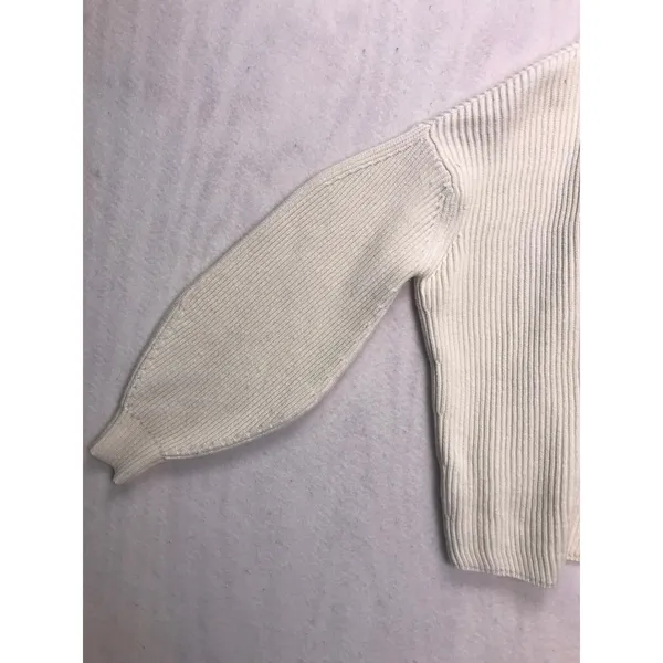 Maeve Anthropologie Ivory Ribbed Mock Neck Balloon Sleeve‎ Sweater Medium - Image 10