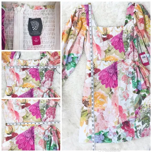 VINCE CAMUTO Floral Print Mini Dress Size 2 Pink Green Cotton‎ Linen Tie Waist - Image 13