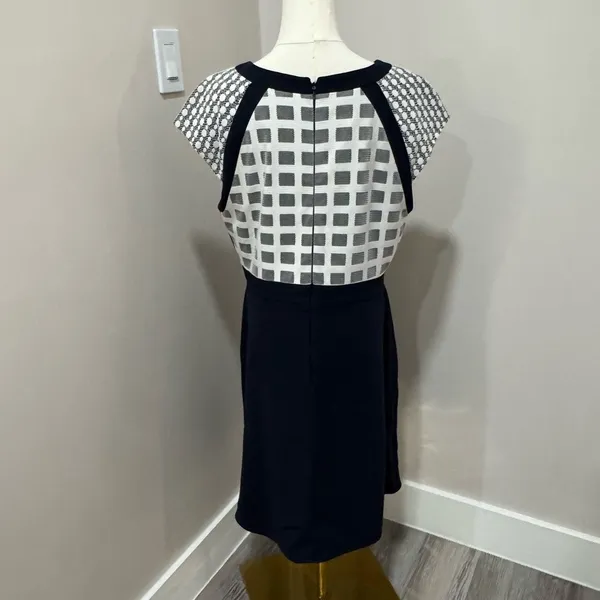 Antonio Melani Navy Blue White Geometric Grid Lace Cap Sleeve A-Line Dress 14‎ - Image 3