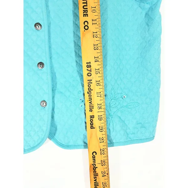 KT Classics Quilted Floral Embroidered Vest Women L Turquoise Shabby Chic Comfy - Image 3