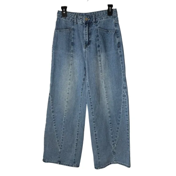 Dazy Barrel Leg Jeans Women Medium Blue Curved Seam Wide Leg Denim Streetwear - Image 2