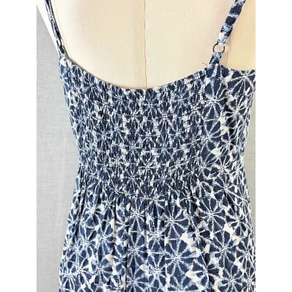GAP Navy‎ Blue Geometric Print Smocked Waist Tiered Maxi Dress Size 14 - Image 6