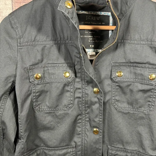 J.Crew Factory Relaxed Boyfriend Field Jacket Small Olive Green Cotton Utility - Image 3