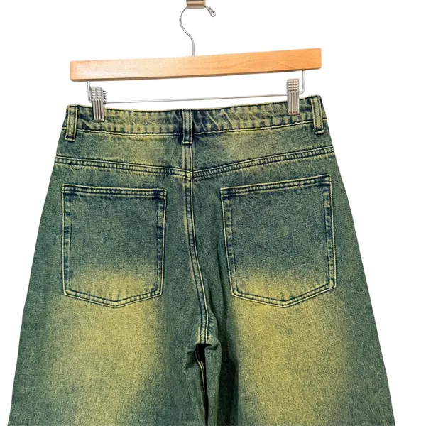 Edikted Women Yellow Sand Wash Wide Leg Baggy Jeans Teal Indigo Size S - Image 6