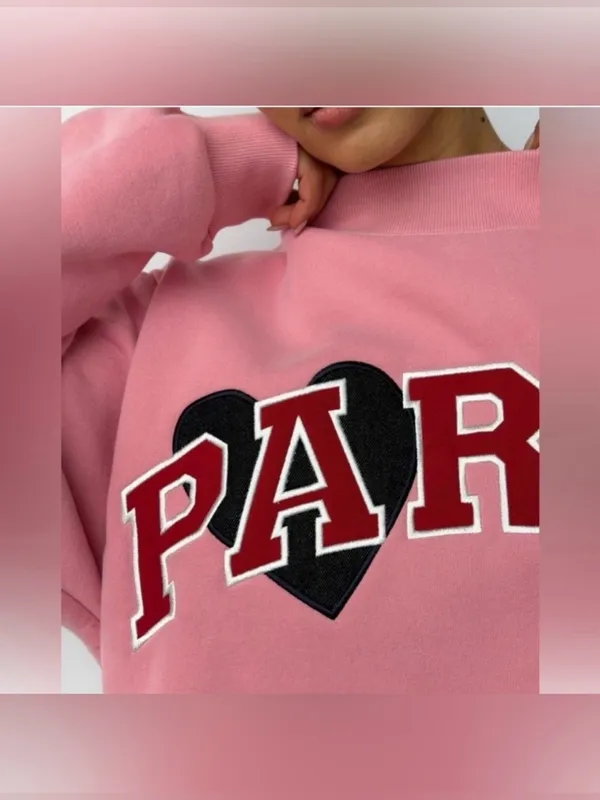 Parke Valentine’s Day Jean Heart Varsity Mock neck Sweatshirt Size S/M - Image 2
