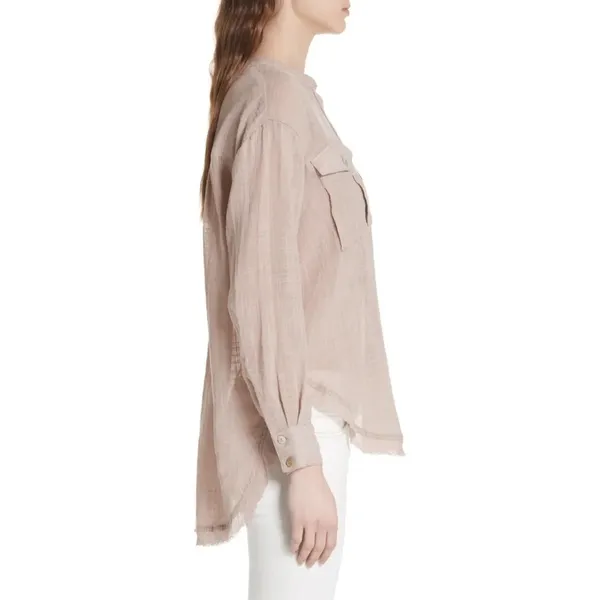 Free People Talk To Me Button Down Raw Hem Top - Image 6