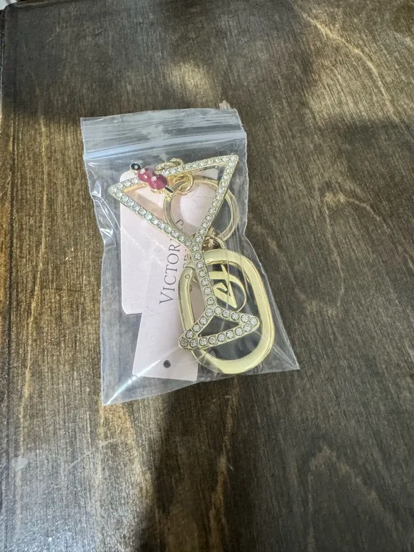 Victoria's Secret Gold Crystal Martini Keychain with Red Charm - Image 2