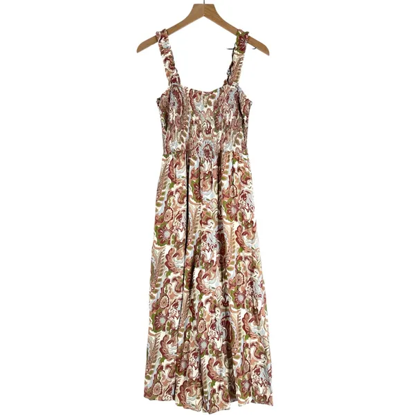 Aritzia Wilfred Chianti Jumpsuit Smocked Wide Leg Multicolor Paisley Print Crepe - Image 3