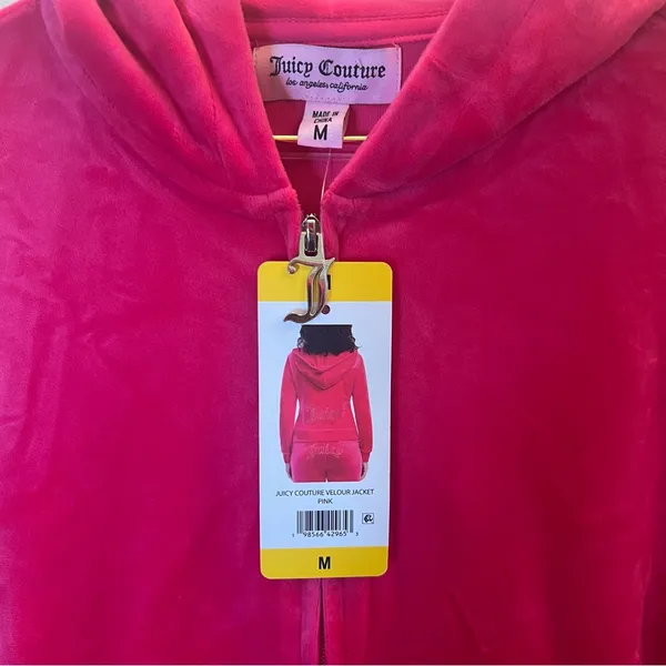 Juicy‎ Couture Velour Zip Hoodie Pink Rhinestone Logo NWT Size M - Image 8