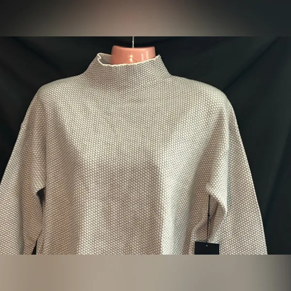 Adrienne Vittadini Heather Light Gray Textured Mock Cowl Sweater Women’s MD NWT - Image 3