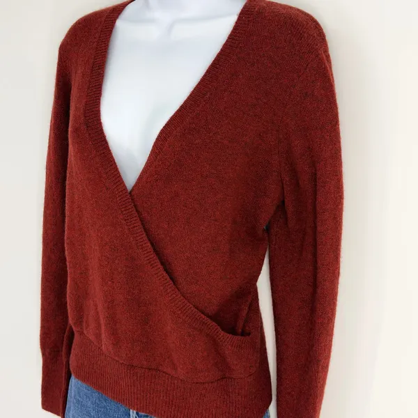 NWT‎ Madewell Women Wrap Sweater Scarlet Knit Long Sleeve V Neck Merino Wool S - Image 3