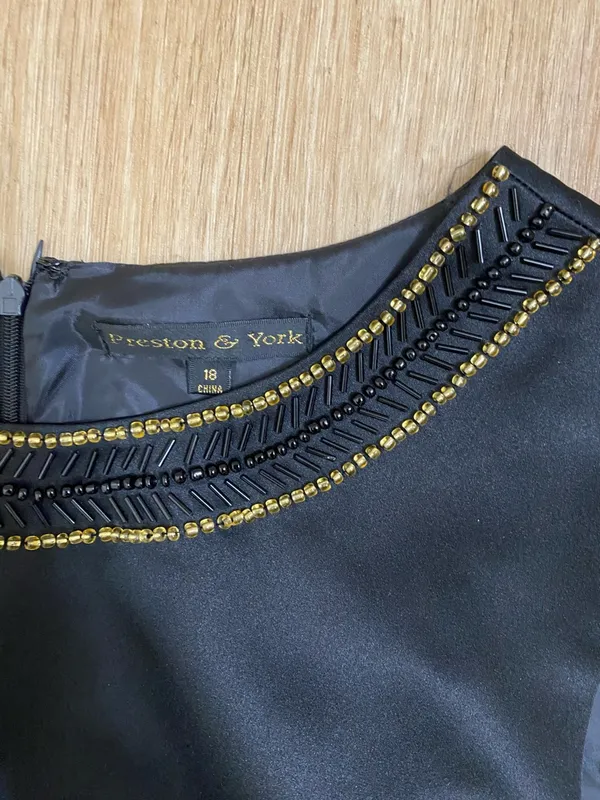 Preston & York Black Dress with Gold Beaded Neckline - Image 3