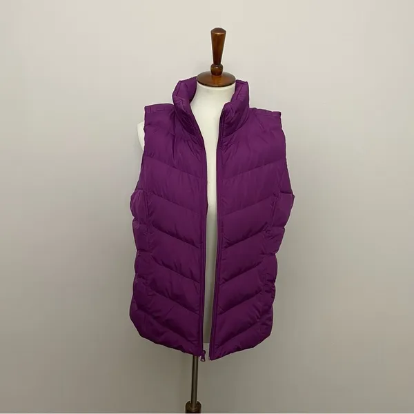 Lands End Vest Puffer Down Feathers Quilted Lightweight Pockets Full Zip Purple - Image 7