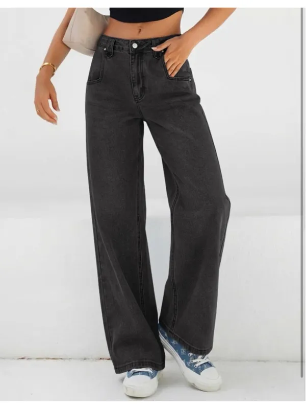NEW Baggy Straight Leg Mid Rise Y2K Boyfriend Wide Leg High Waist Jeans 16/18 - Image 3