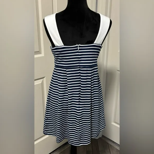 ASOS Women’s Size 8 Navy & White Striped Criss Cross A-Line Dress - Image 3