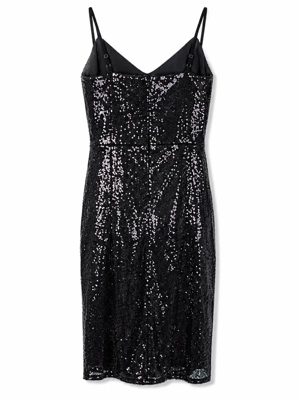 Lulus Black Sequin Mini Dress XS NWT Cocktail Party Homecoming Spaghetti Strap - Image 5
