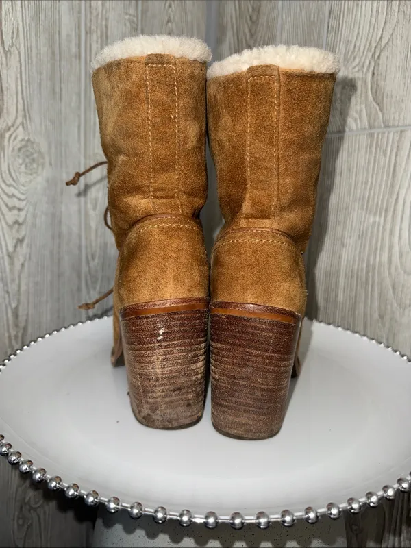 UGG Jerene Chestnut Suede Shearling-Lined Lace-Up Ankle Boots - Image 3